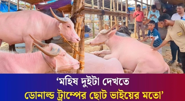 দুই গোলাপি মহিষের দাম ১১ লাখ, দেখতে দর্শনার্থীদের ভিড়