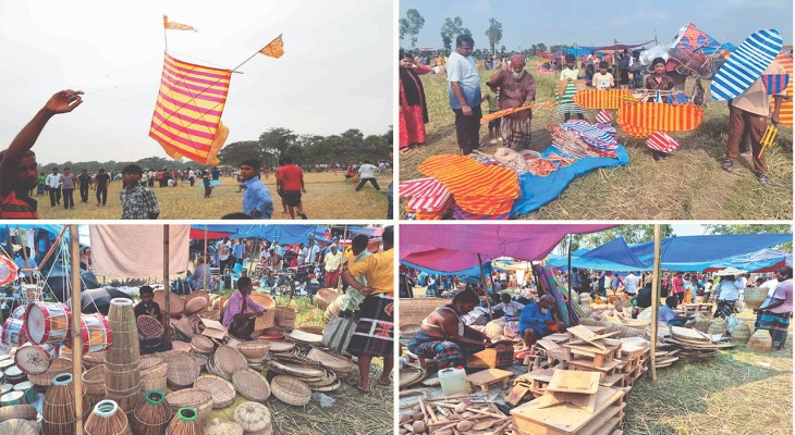 জয়পুরহাটের ক্ষেতলালে সন্ন্যাসতলী’র শতবর্ষী ঘুড়ি মেলায় মানুষের ঢল