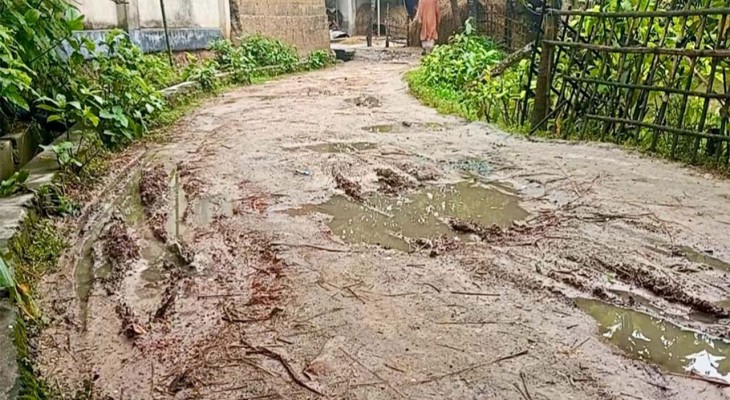 দিনাজপুরের হাকিমপুরে সামান্য বৃষ্টিতেই দুই গ্রামের মানুষের দুর্ভোগ
