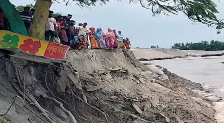 বগুড়ার ধুনটে যমুনায় পানি বাড়ছে বাঁধে ফের ভয়াবহ ভাঙন