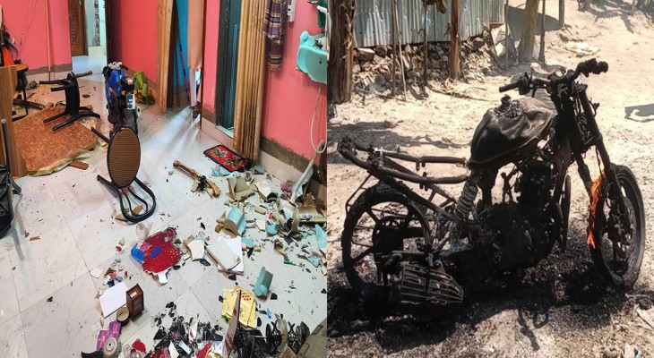 নওগাঁর মান্দায় বাড়িতে তান্ডব চালিয়ে ভাঙচুর, লুটপাটসহ মোটরসাইকেলে আগুন